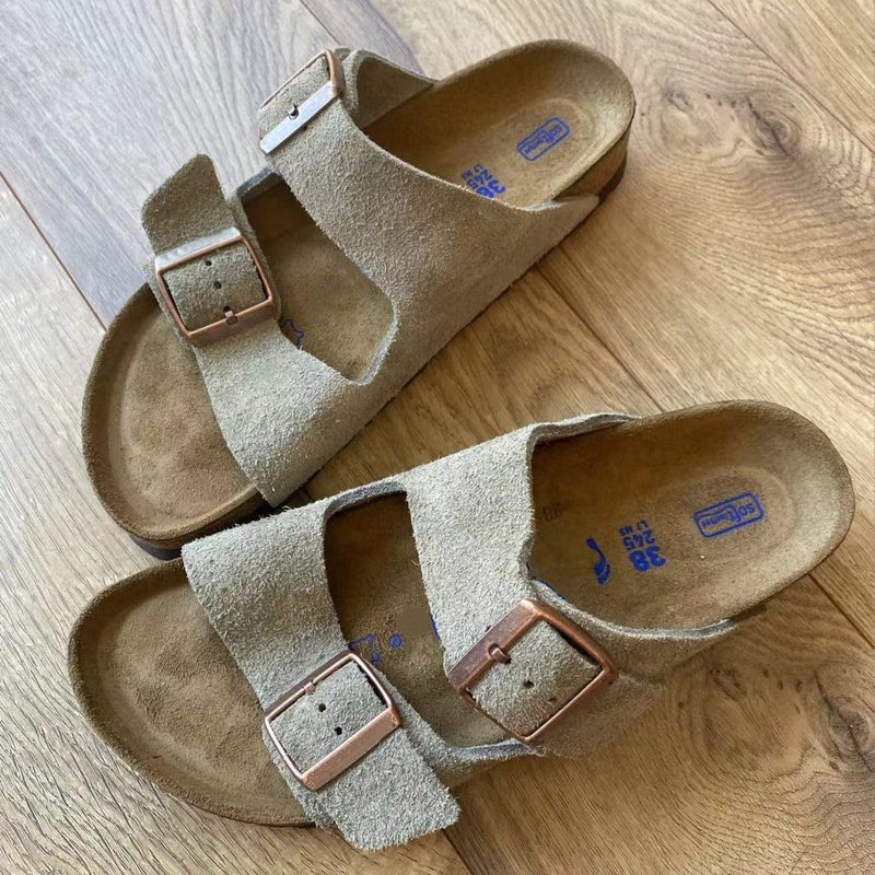 Original Standard Birkenstock Shoes Thick-Soled Genuine Leather Real Cork Slippers Birkenstock One-Line Outer Sandals Casual Shoes - Image 2